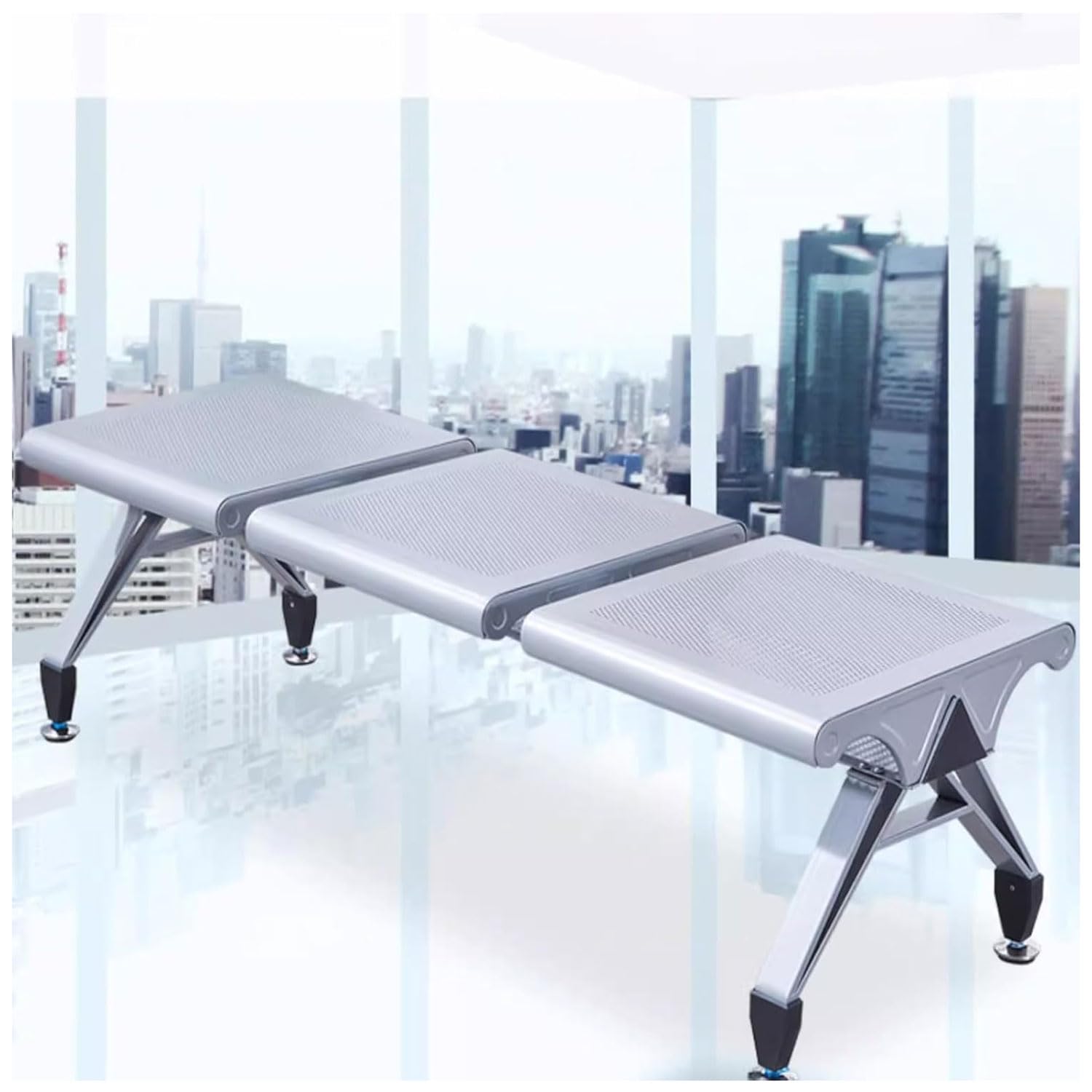 SnamicE Modern 3-Seat Reception Bench in Cold Rolled Steel No Armrests Sleek Design Stylish Waiting Room Furniture for Offices and Lobbies,