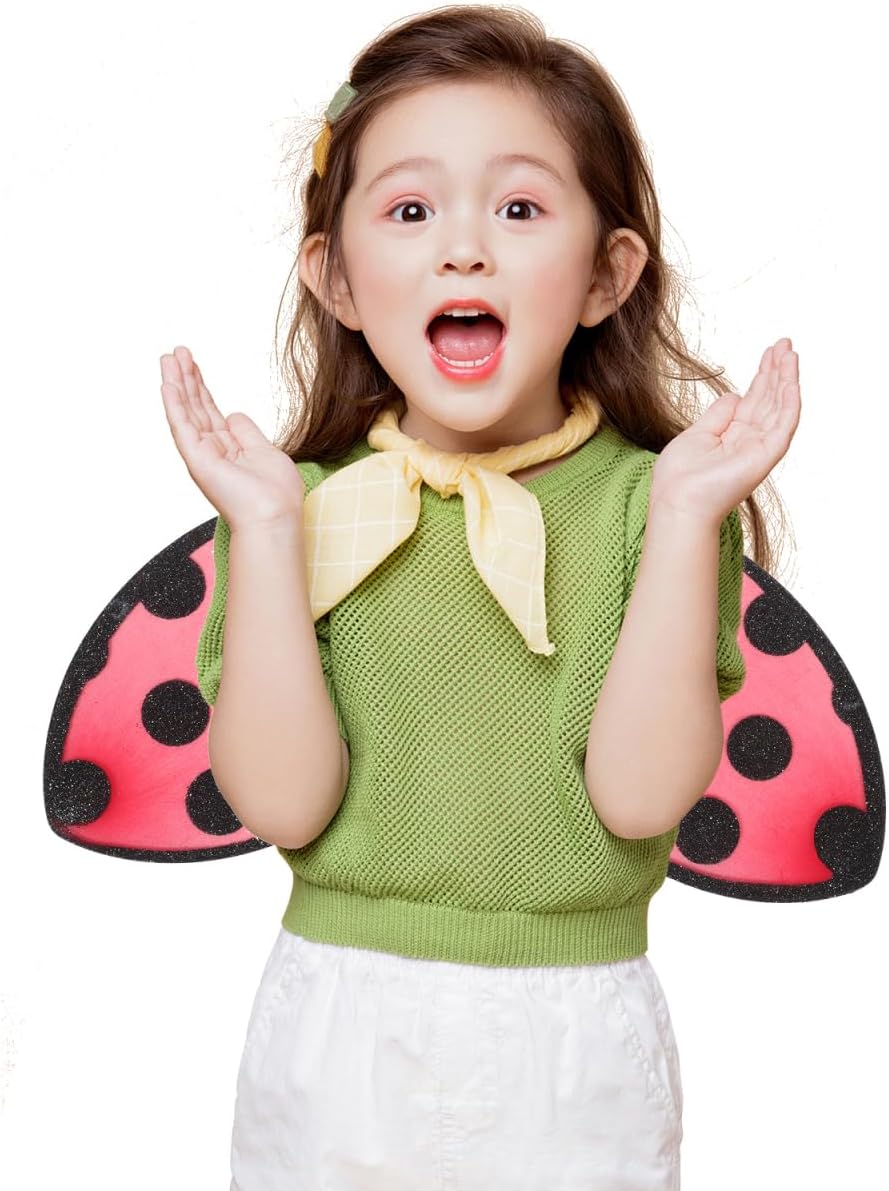 Abaodam Foldable Ladybug Wings for Kids Performance Mesh Cosplay Wing Red Costume Prop Portable Party Accessory for Girls Stage Play