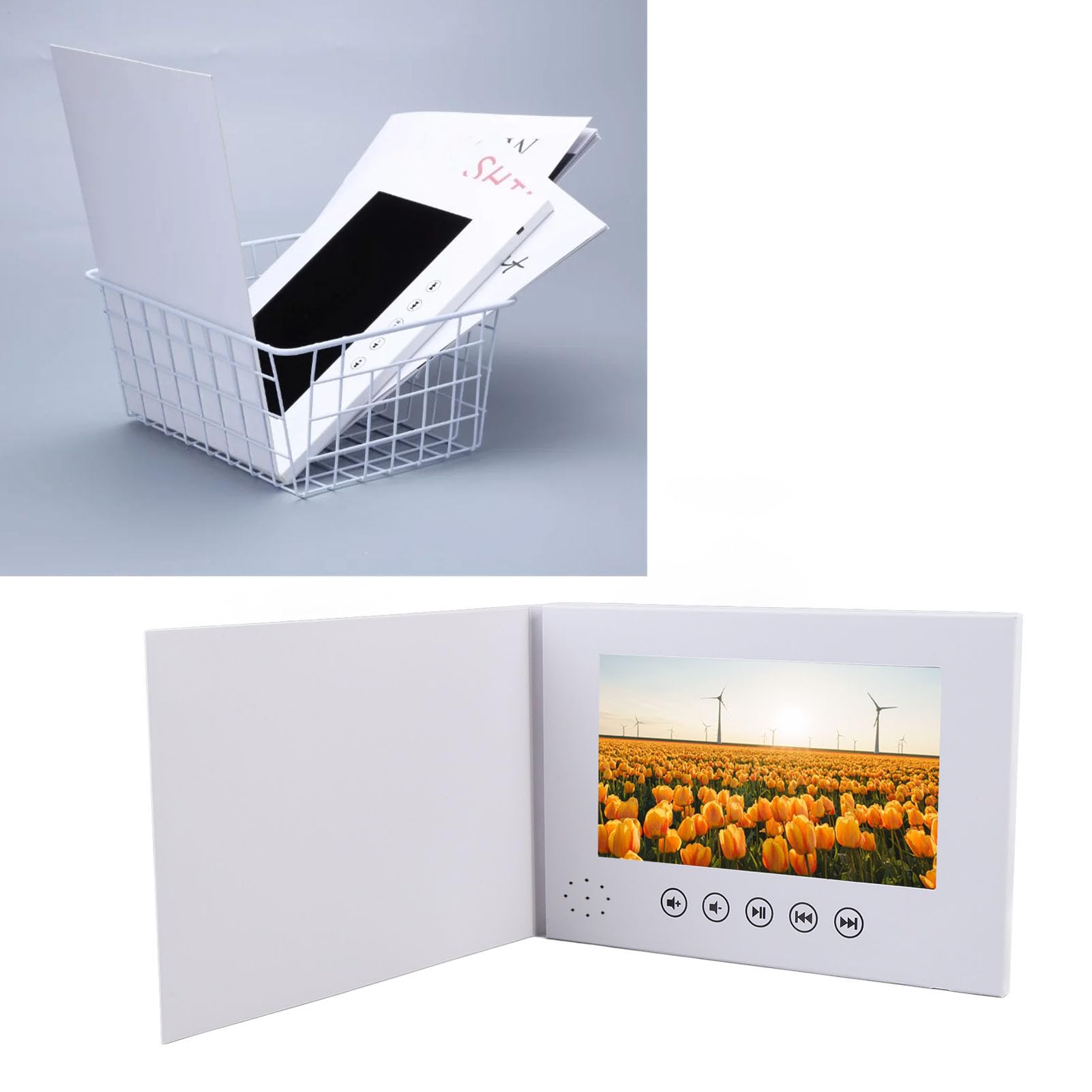 Sxhlseller Tarjeta de Felicitación con Vídeo de 7 Pulgadas, Folleto Digital LCD HD para Marketing |Reproductor Electrónico A5, Regalo Personalizado Recargable para el Negocio de Navidad