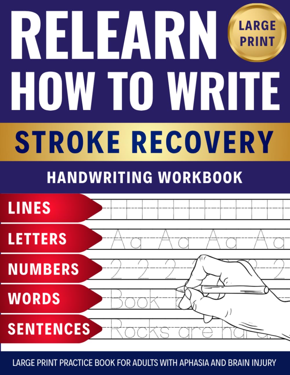 Relearn How to Write - Stroke Recovery Handwriting Workbook: Large Print Practice Book for Adults with Aphasia and Brain Injury – Rebuild Pen Control, Confidence, and Cognitive Skills