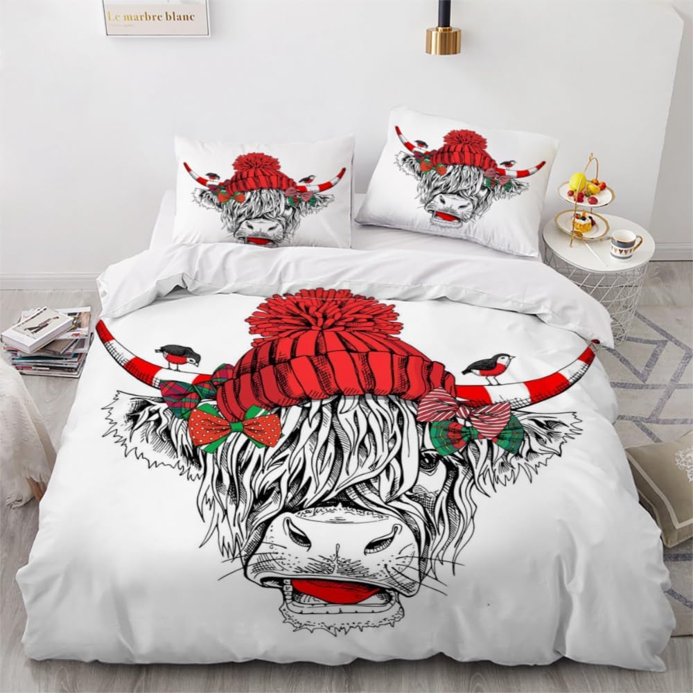 QBIDCSX Bedding Sets Single Highland cow Bedding Sets Single Koala Duvet Cover 200x200cm with Zipper Closure, Hypoallergenic Quilt Cover with 2 Pillowcase for Boys Kids Girls