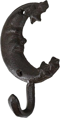 Ebros Gift Paquete de 3 ganchos de pared rústicos de hierro fundido, óxido antiguo, cielos celestiales, cara dormida, media luna con estrellas,