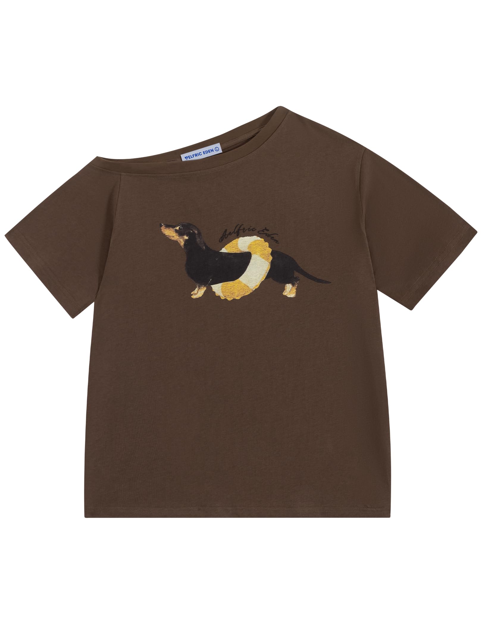 Aelfric Eden Y2K T-shirt à épaules dénudées pour femme, motif chien de dessin animé, t-shirt d'été décontracté à manches courtes et col rond