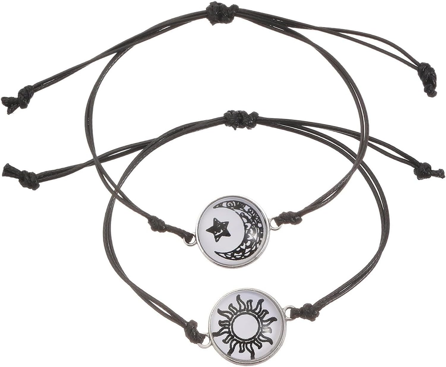 KGAIXN 2pcs Sun and Stars Moon Bracelets Set Friendship Bracelets for Best Friends Meaningful Gifts for Lovers Partners, White