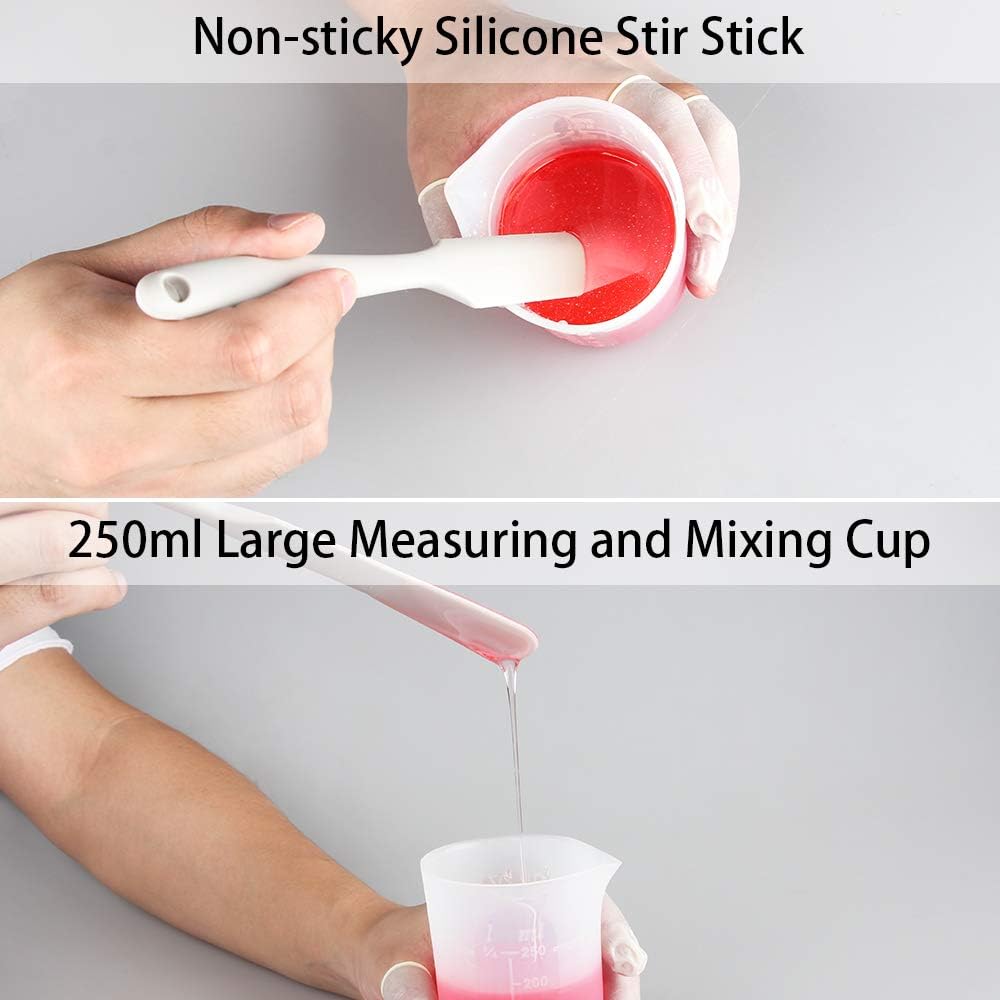 Reusable Silicone Resin Kit Mixing Tool Set,Tomorotec Smooth Silicone Mat Pad,Large Measuring Cups for Resin 250 ml,100ml,10ml,Finger Cots Resin Mix Cup,Multifunctional Glue Stir Stick, Pipette
