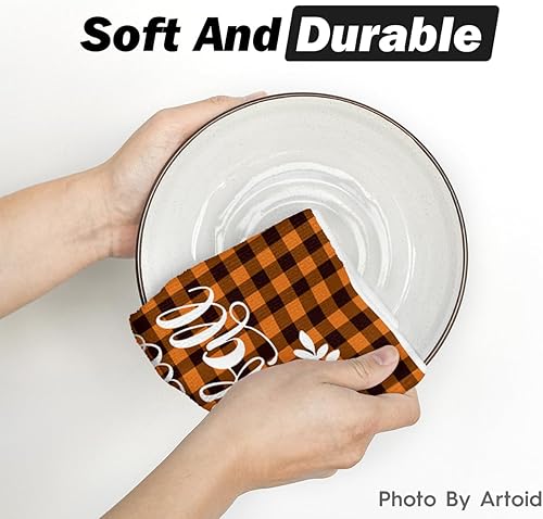 Miniatura 5 de Artoid Mode Buffalo Plaid Pumpkin Home - Juego de 4 paños de cocina y paños de cocina de otoño de hoja de arce de 18 x 26 pulgadas, para cosecha,