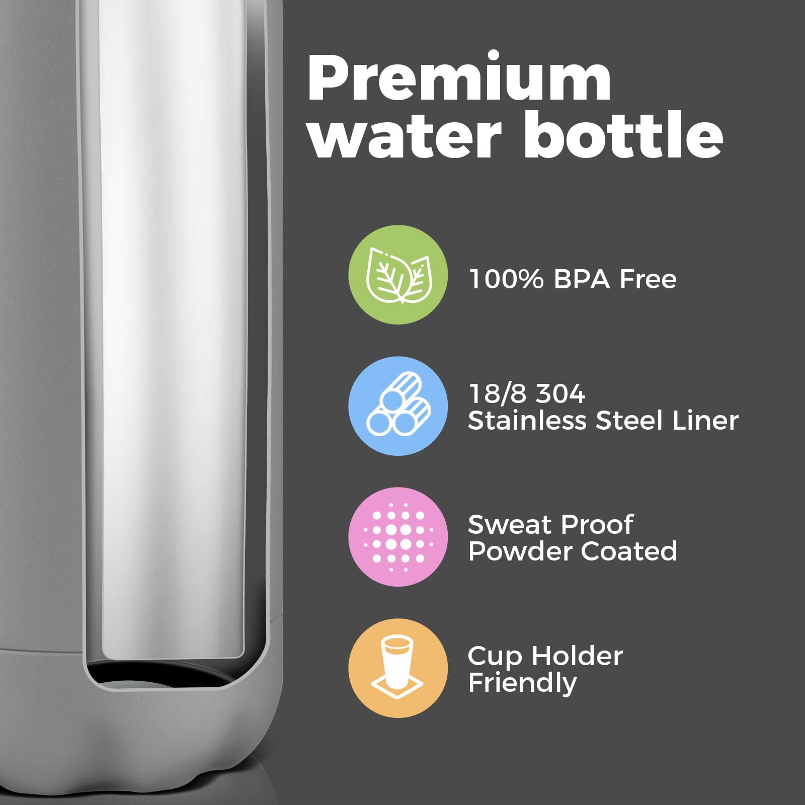 Volhoply 500ml Insulated Stainless Steel Water Bottle, Double Wall Vacuum Flask, Keeps Cold 24h & Hot 12h - Image 4