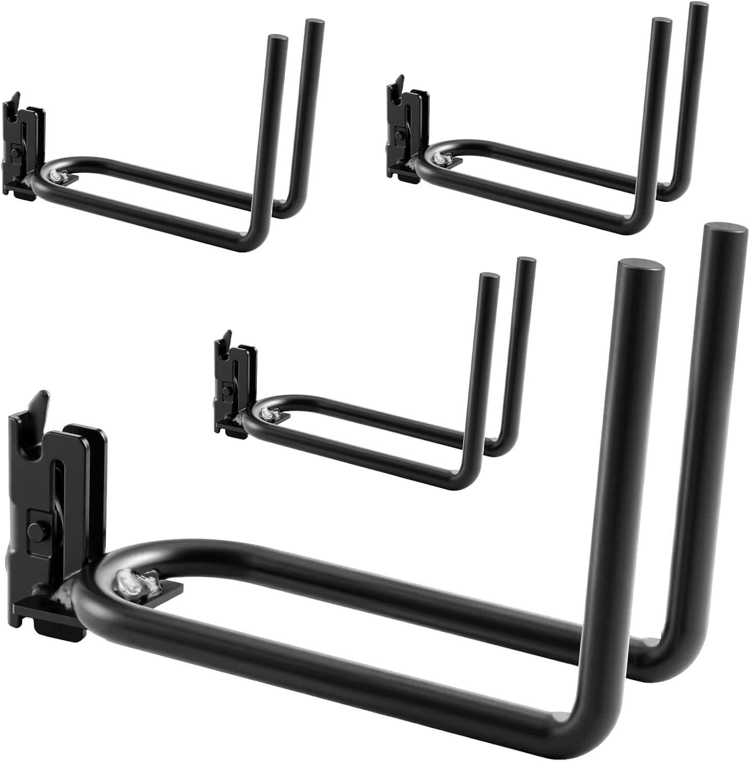 E-Track Tool Holder Organizer 4 Pack, E Track Shovel Hanger Heavy Duty, E-Track Double J Hook Black, E-Track Accessories for E-Trail Rail Tie Down System
