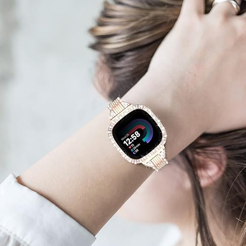 Miniatura 6 de MOFREE Compatible con Fitbit Versa 4 BandsFitbit Sense 2 Band para mujer con funda protectora rígida con diamantes de imitación para Fitbit Versa