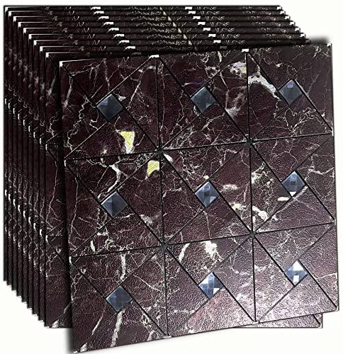 Xuaniny 10-Sheet Peel And Stick Metal Backsplash Tiles, Self Adhesive Triangle Multicolor Aluminum Mosaic 3D Wall Sticker For Living Room Bedroom Decor (10 Sheets, Printed Dark Purple Maple Leaf) #TOP3