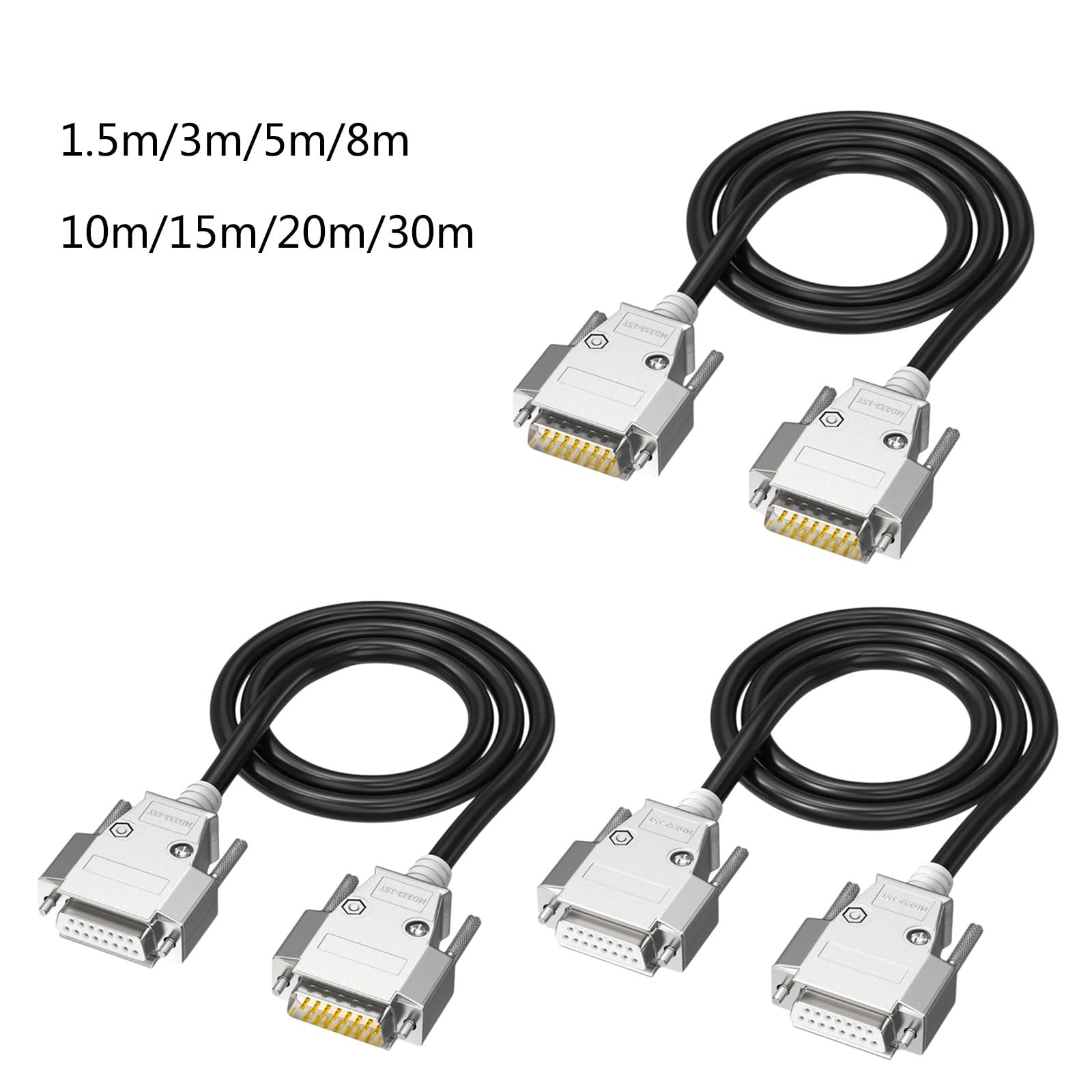 Câble d'extension de câble de données DB15 de 150 cm à 30 m avec connecteurs plaqués or pour compteur d'instruments de contrôle industriel mâle à femelle