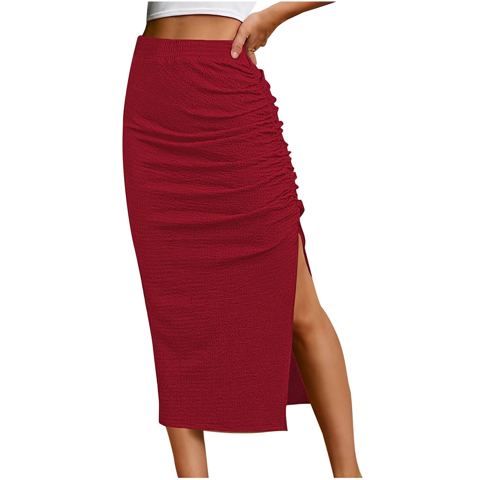 Skirts for Women Trendy Summer High Waisted Drawstring Side Split Slim Fit Midi Skirts Dressy Casual Teacher Outfits