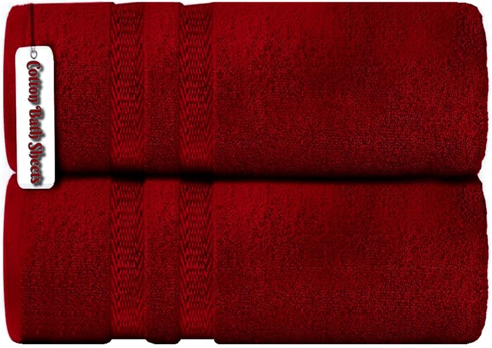 Extra Large Jumbo Bath Sheets-Set of 2 & 4 100% Egyptian Cotton Super Soft Quick Dry High Absorbent XL Bath Towels Set 600GSM (Red, 2X Bath Sheets)