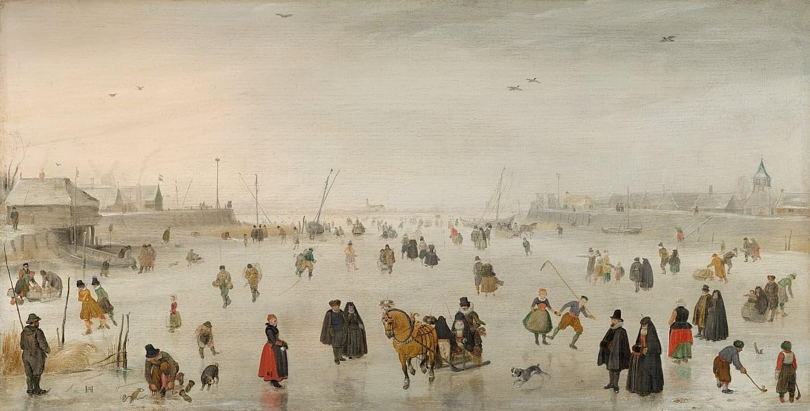 Ptlye No Frame Famous Wall Artwork Canvas Images A Scene On The Ice By Hendrick Avercamp Canvas Pictures For Living Room 60X90cm