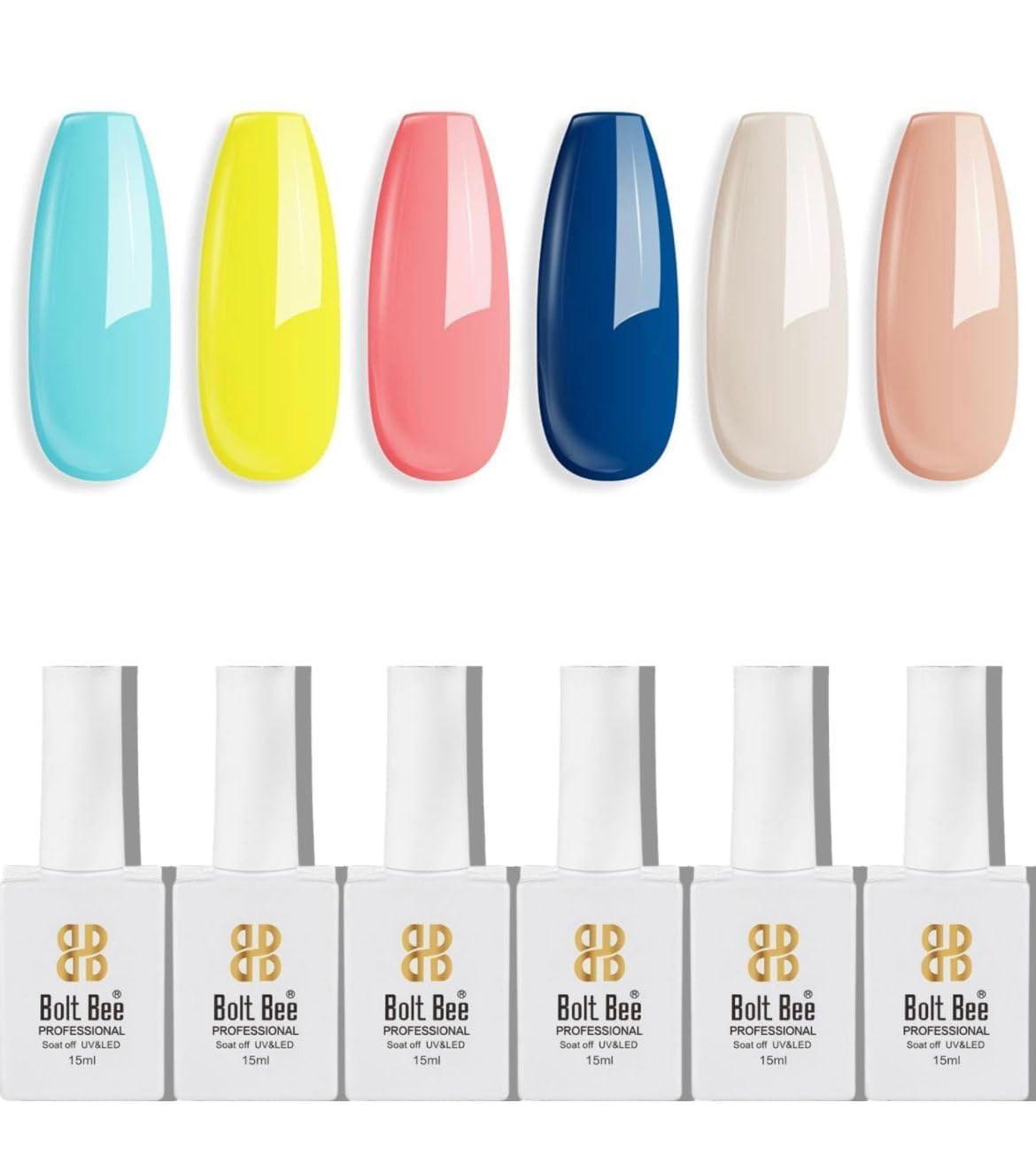 SEVEN STROKES By Bolt Bee 6 Pcs 15Ml Gel Nail Polish Glitter Finish Nail Polish Soak Off UV Led Nail Gel Polish Nail Art Starter Manicure Salon DIY At Home, 0.5 Oz. (19+33+13+20+2+4)