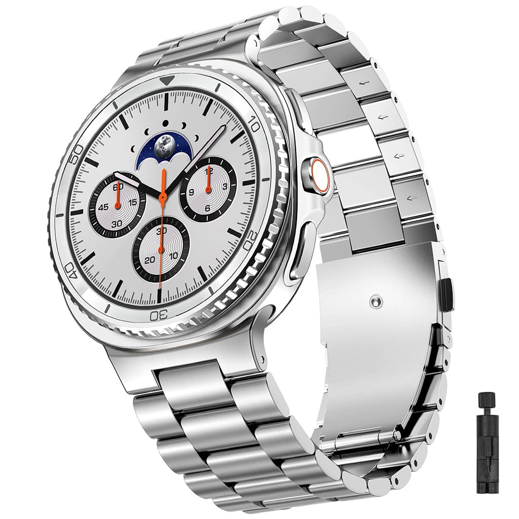 ZORBES® Compatible with Galaxy Watch 8/8 Classic, Luxury Stainless Steel Silver Link Bracelet with with Butterfly Clasp, Smart Watch Metal Watch Band with Storage Box & Link Remover Tool, Silver-image-40