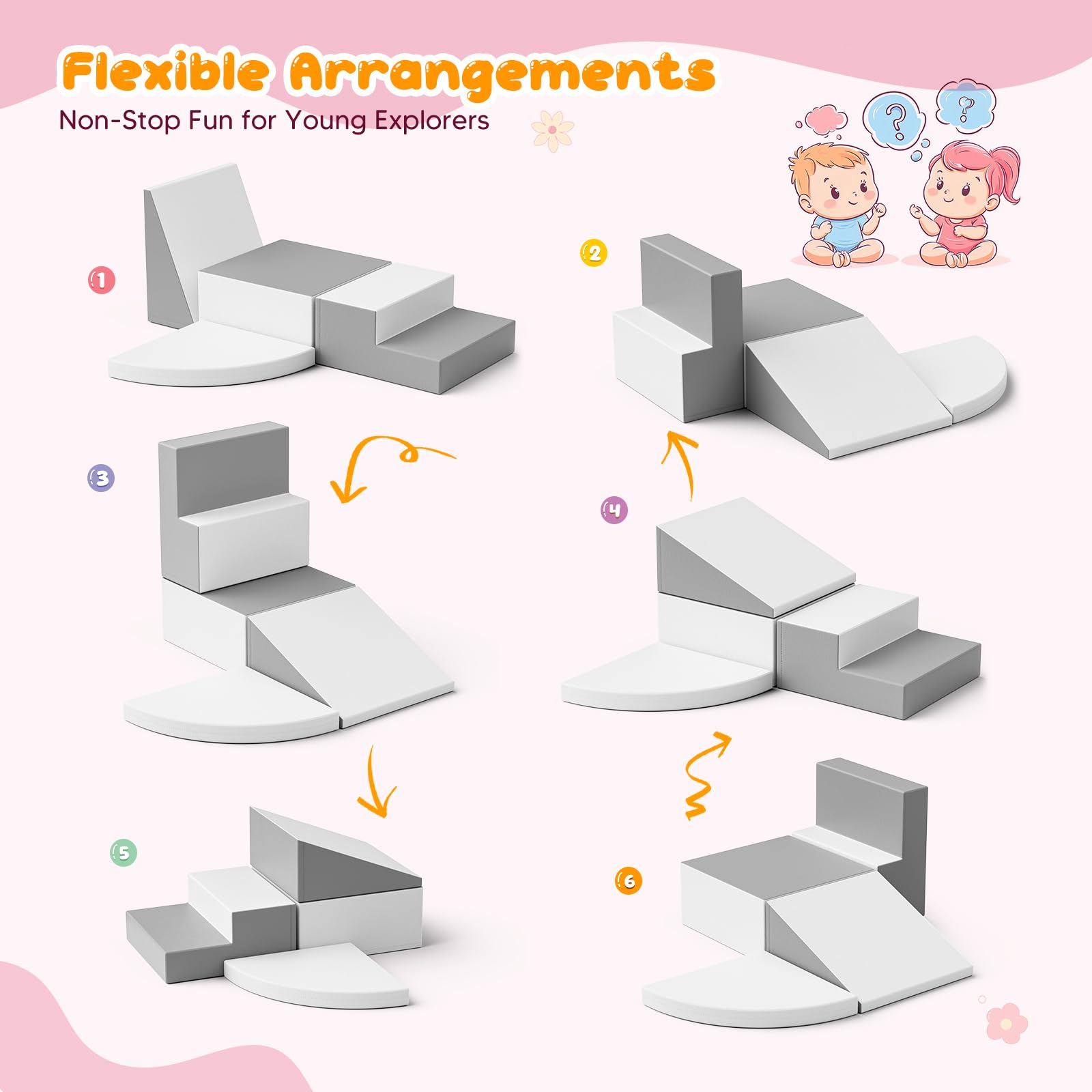 Bloques de Juego de Escalada de Espuma de 4 Piezas, combinables con Cierre de, Juguete Educativo para el Desarrollo de Interiores y guarderías (Gris y Blanco)