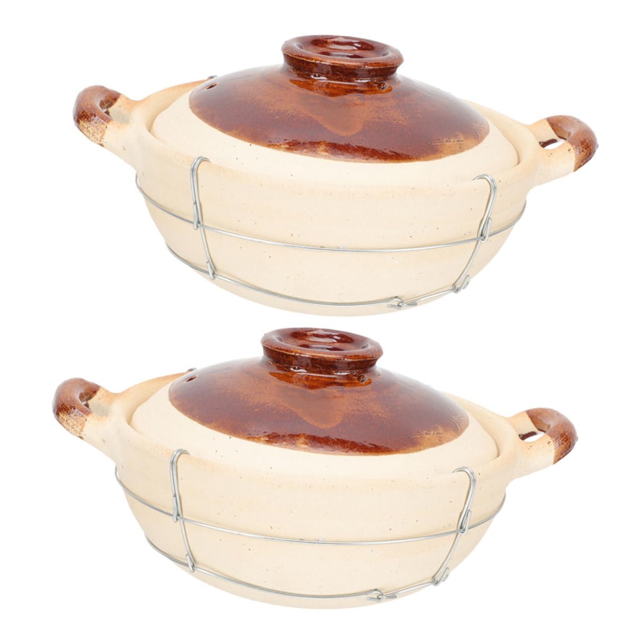 BESPORTBLE 2 piezas Cazuela de Barro con Tapa Olla Redonda Ergonómica para Cocción Individual Guisos Sopas para Cocina Doméstica