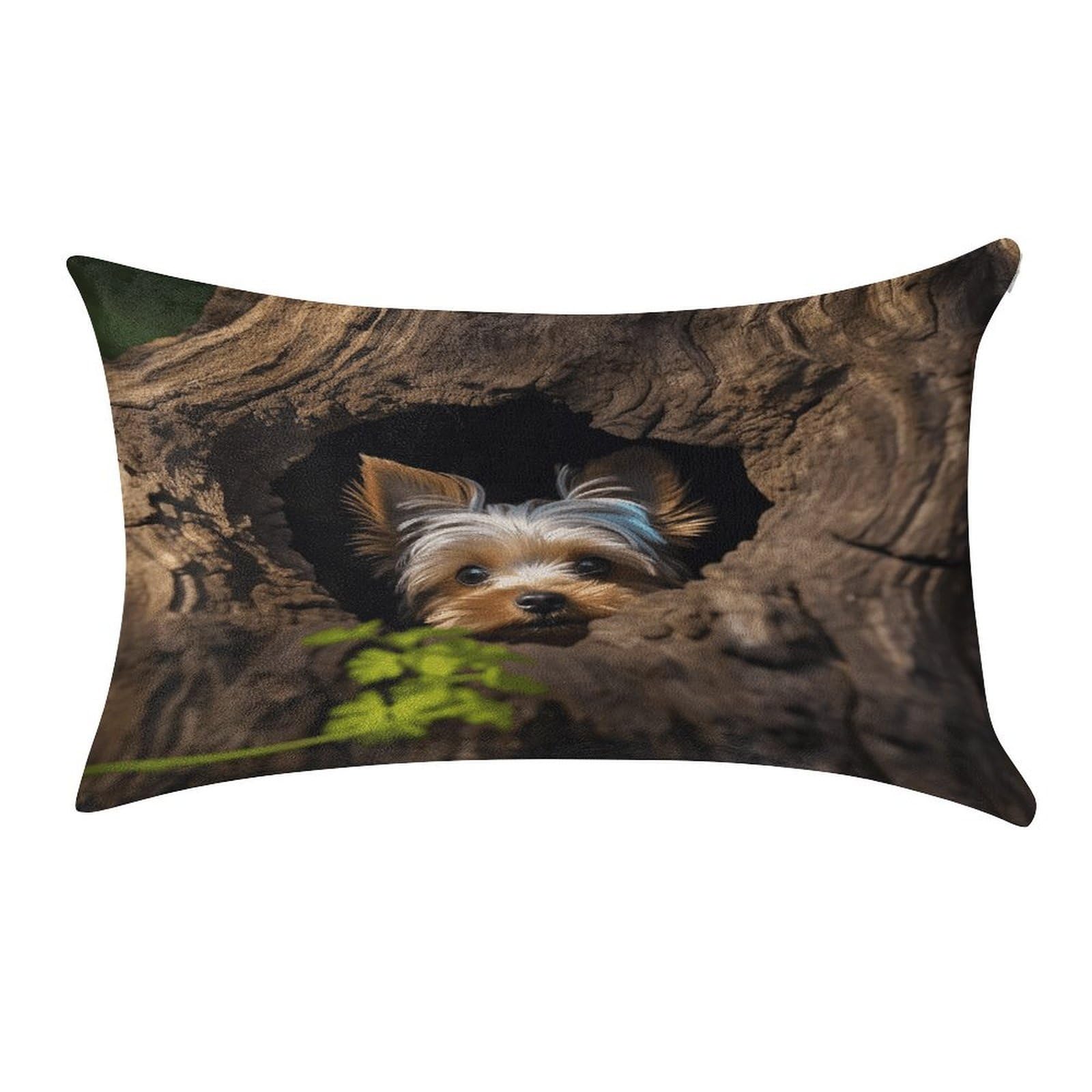 A Little Yorkshire Terrier Nestled in A Tree Hole Pillow Covers Rectangular Cushion Case Cozy Decorative Throw Pillowcase Luxury Lumbar Pillow Shells with Zipper Soft Velvet Pillows Shams 12 X 20 In