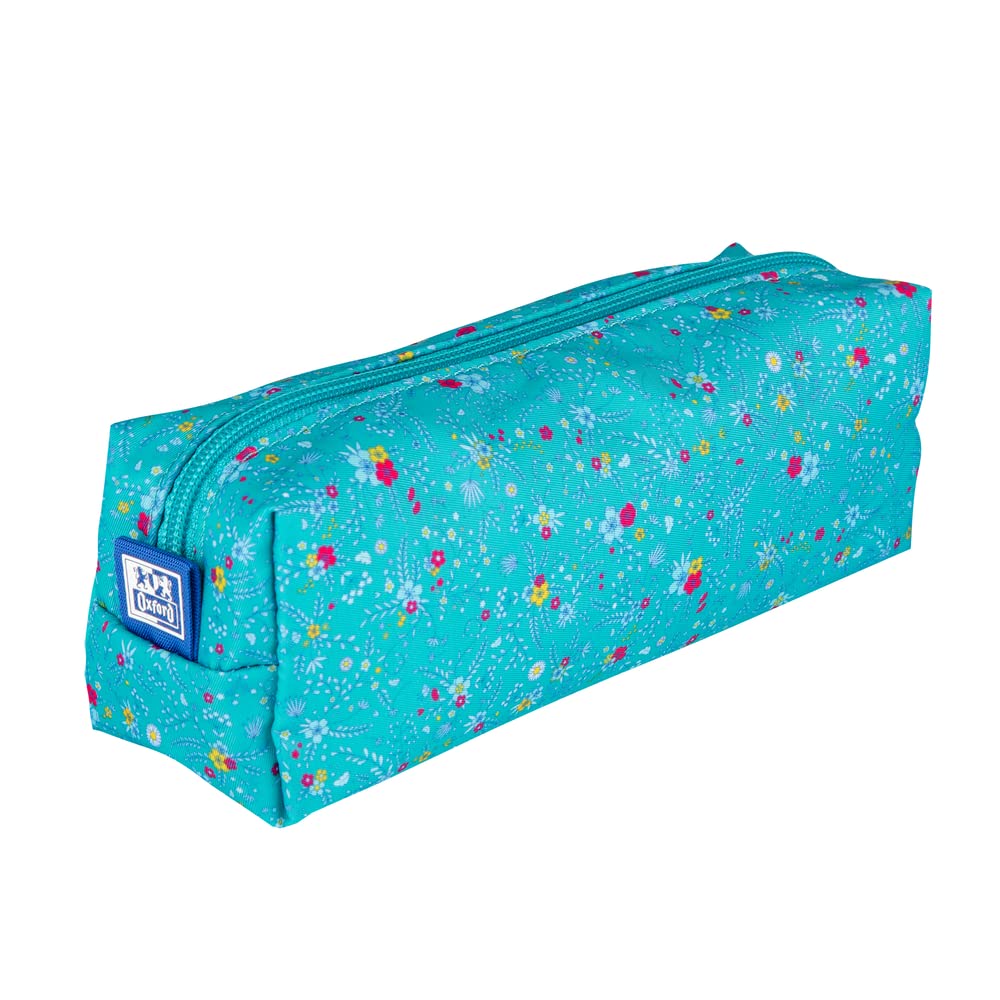 Oxford Turquoise Floral Pencil Case Travel Cosmetic Large Capacity