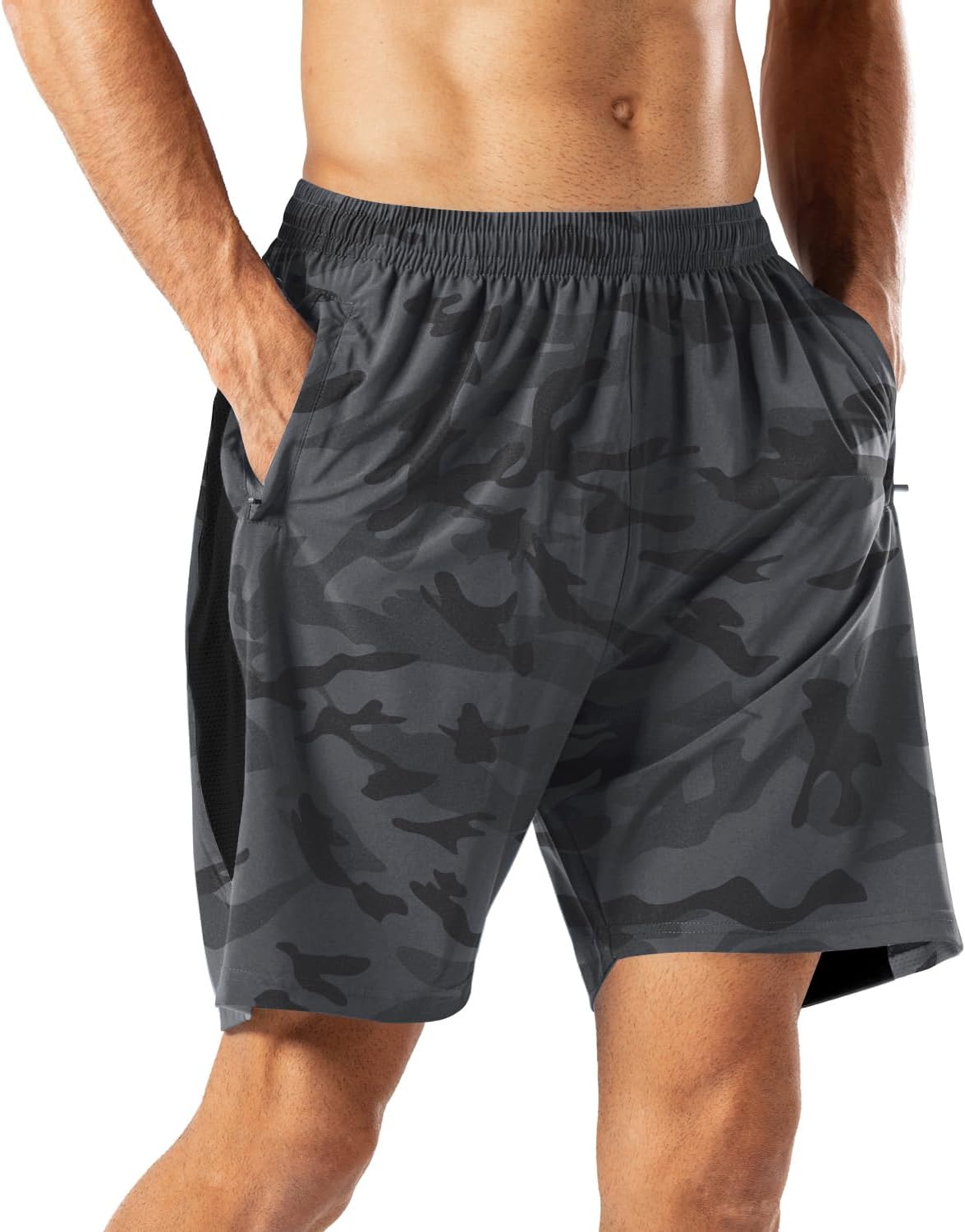 Men's Casual Sports Quick Dry Workout Running or Gym Training Short with Zipper Pockets