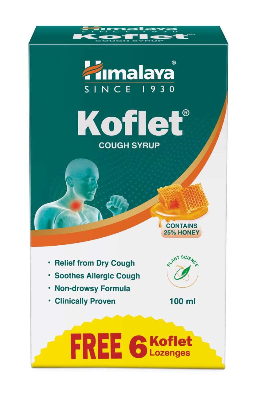 Himalaya Kolfet Cough Syrup 100 ml + 6 Koflet lozenges Free Herbal| Non-Drowsy Formula| 25% Honey| Wet & Dry Cough | Sore throat | Irritation 7 61oRm5M5DLL. SL1280