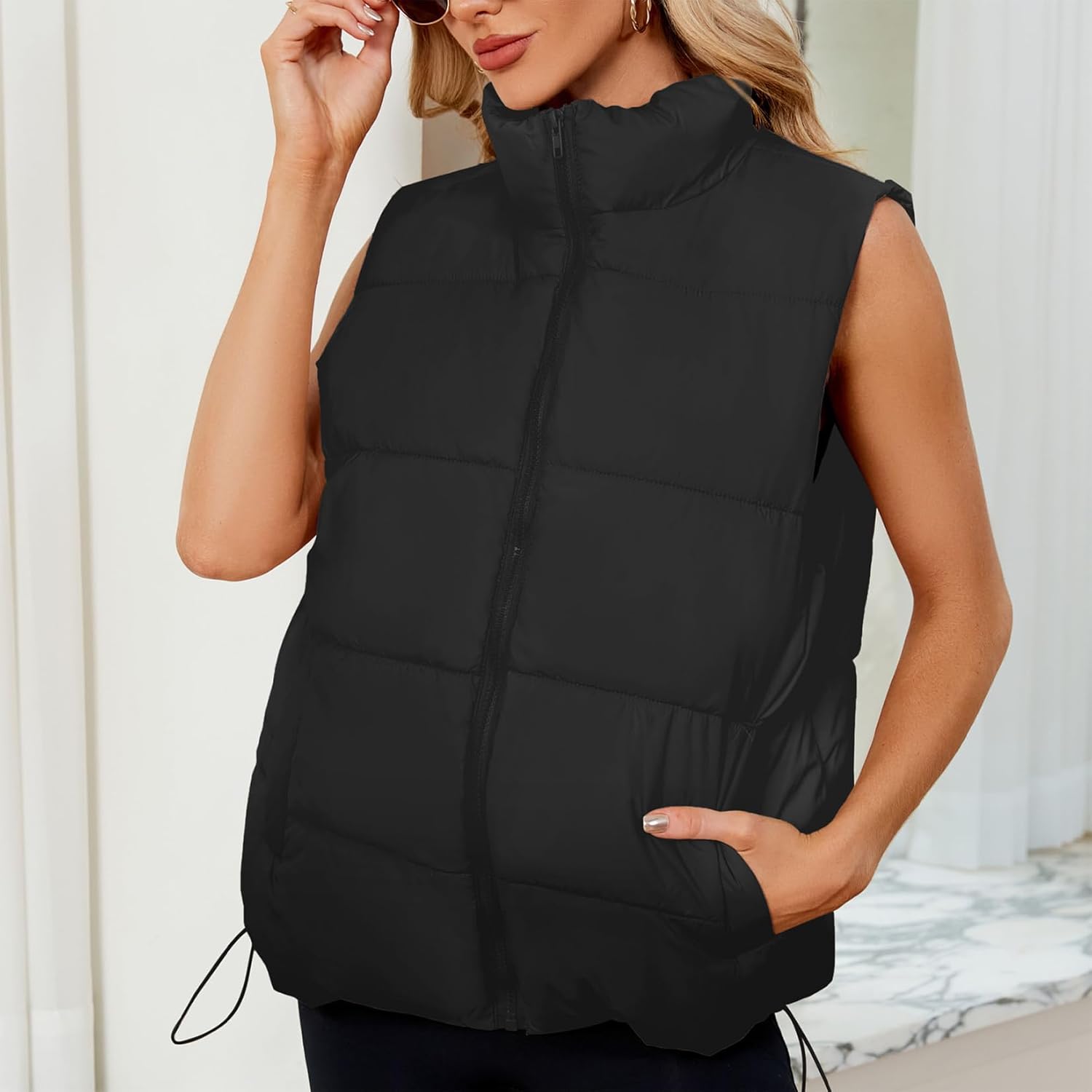 Century Star Puffer Vest for Women's Outerwear Vests Puffy Oversized 2024 Quilted Vest Tops Jackets Coat with Pockets - Image 4