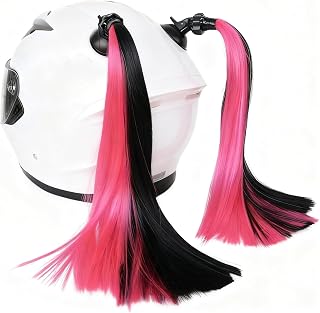 2 PCS Helmet Pigtails, Funny Ponytail with Detachable Suction Cup, Universal for Motorcycle, Bike, Ski Helmets, Cute Helmet Accessories for Women Girls Kids (Black & Pink)