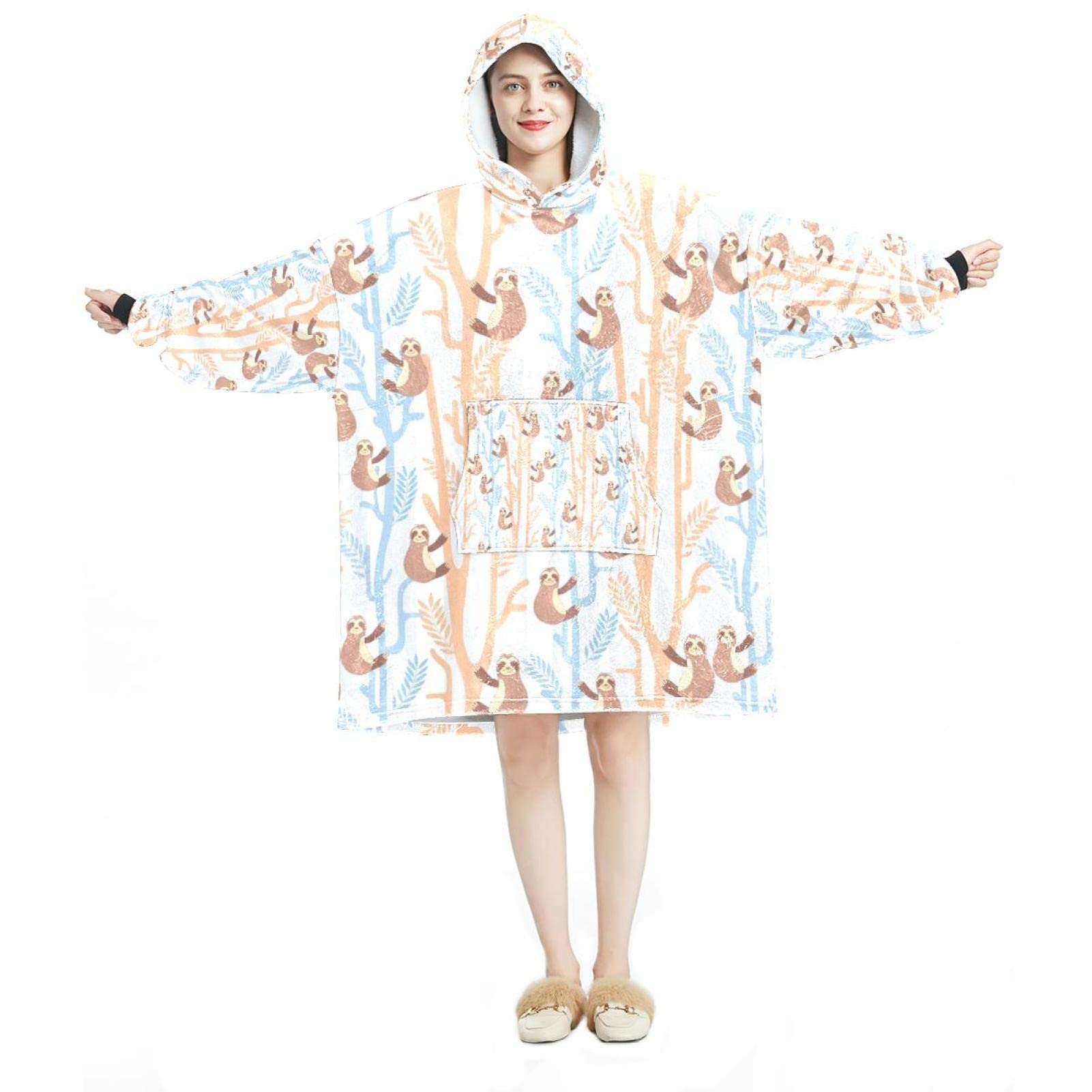 Sweat à capuche surdimensionné en flanelle motif paresseux pour adulte