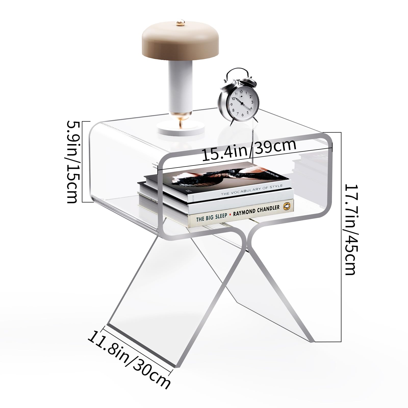 Table d'appoint en Acrylique, 39 x 30 x 45 cm, Transparent