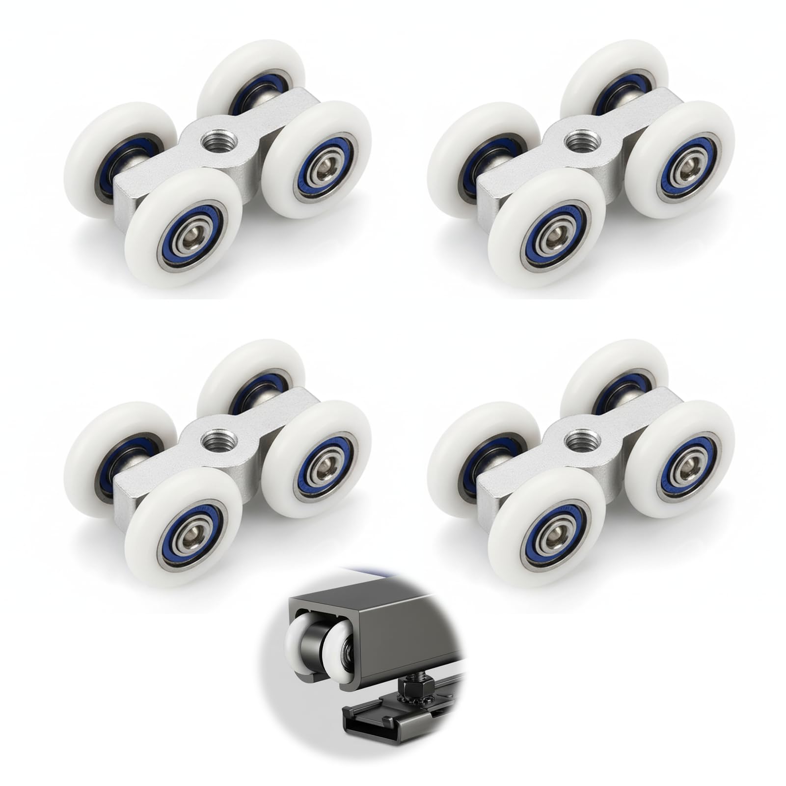 Ruedas para puertas correderas con rosca M6, aleación de zinc, rodamiento de bolas, 20 mm