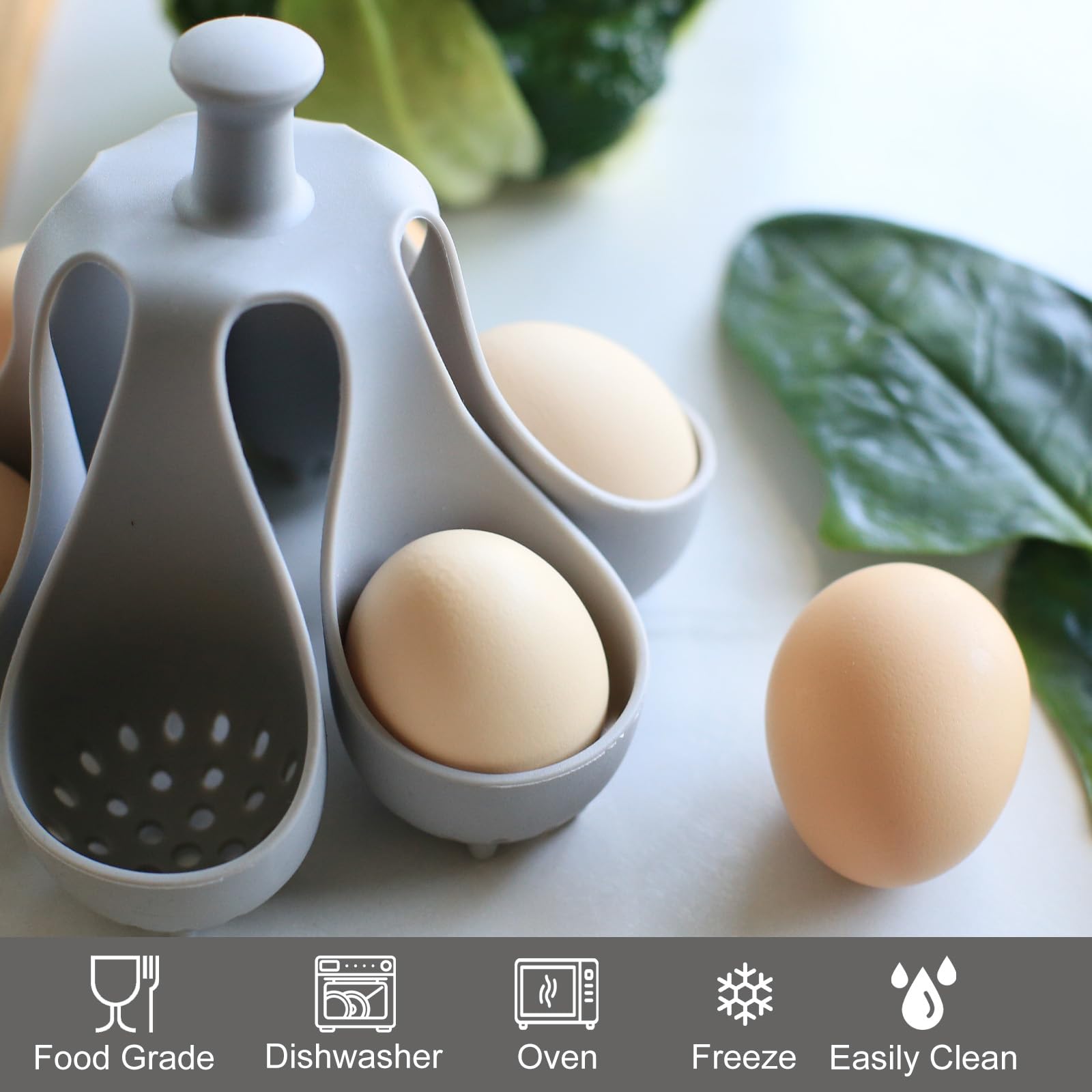 Caldera de huevos de silicona para huevos duros y suaves, cocina de silicona de grado alimenticio con 6 soportes, accesorio de cocina para cocinar/servir huevos con asa, apto para lavavajillas 5