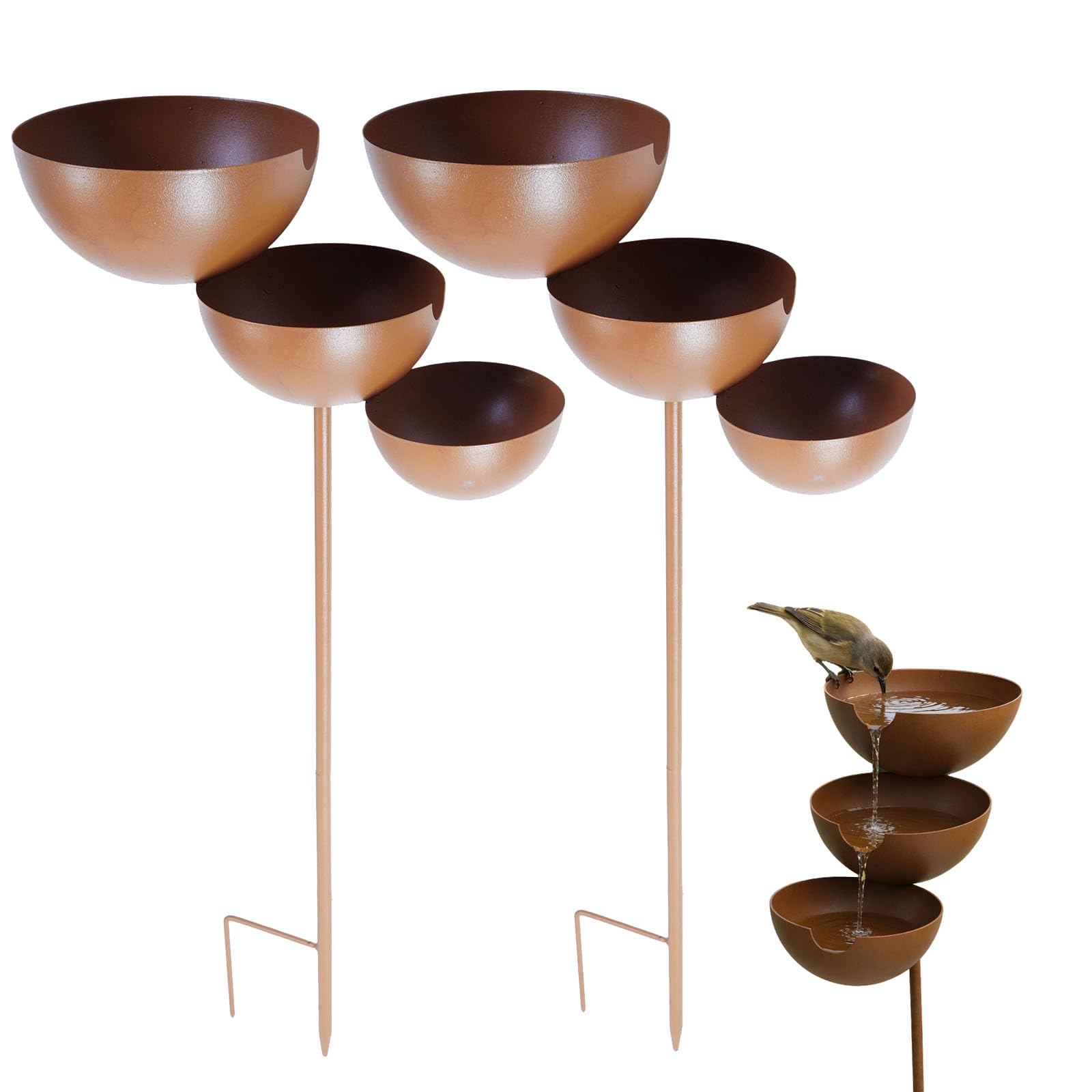 Metal Bird Bath Garden Stake Vintage Birdbath Bowl 3-Tier Rain Catcher Bee Watering Station Water Feeder For Butterfly Drinking Cup Garden Decor Feeding Cups