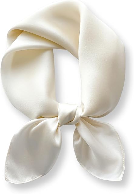 PoeticEHome Solid Color Mulberry Silk Scarf - Lightweight 27" Square Neckerchief for Women's Neck Hair Head in Gift Wrapped