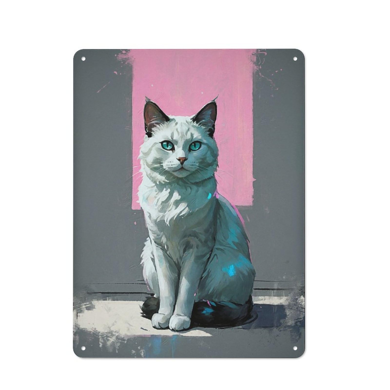 Junmoney Portrait Of A White Cat Metal Wall Sign 40X30cm, Rustic Decor For Hallway Wall, For Metal Sign Collectors, For Garage And Workshop Walls