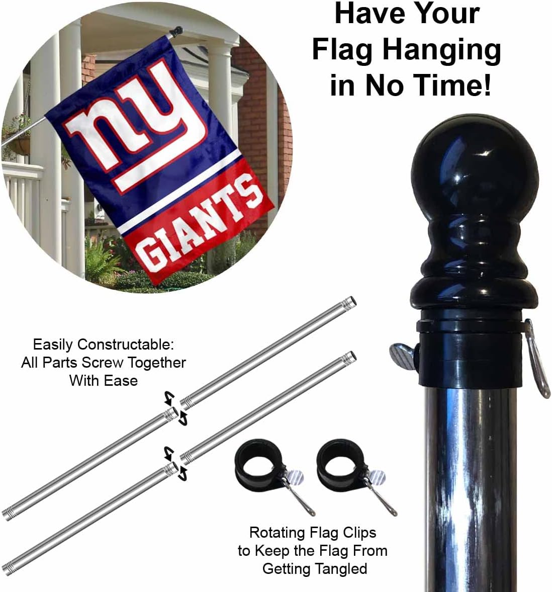 WinCraft Giants Banner House Flag and 5 Foot Flagpole Set