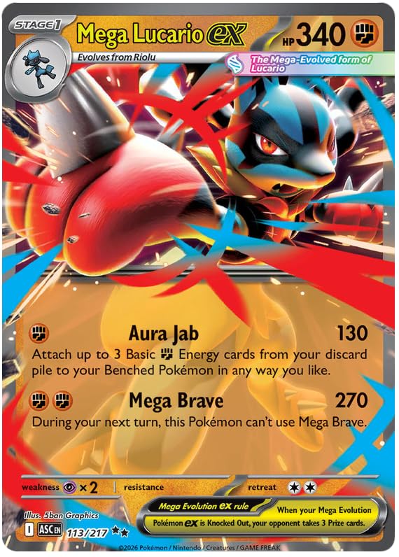 Mega Lucario ex 113/217 Double Rare Pokemon Card | Mega Evolution Ascended Heroes | ME03 | Titan Authenticated