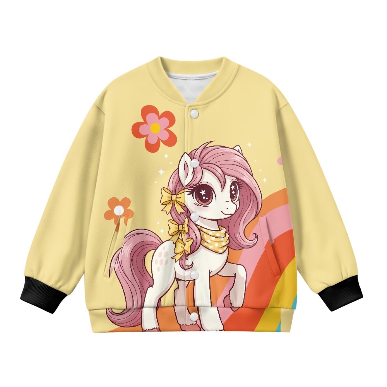 chaqlin Süßes Pferd-Baseballshirt für Mädchen, langärmelig, Kinderpullover, lustige Baseball-Trikots, Shirts 5–6 Jahre, Herbst-Mädchen-Blusen mit Tasche