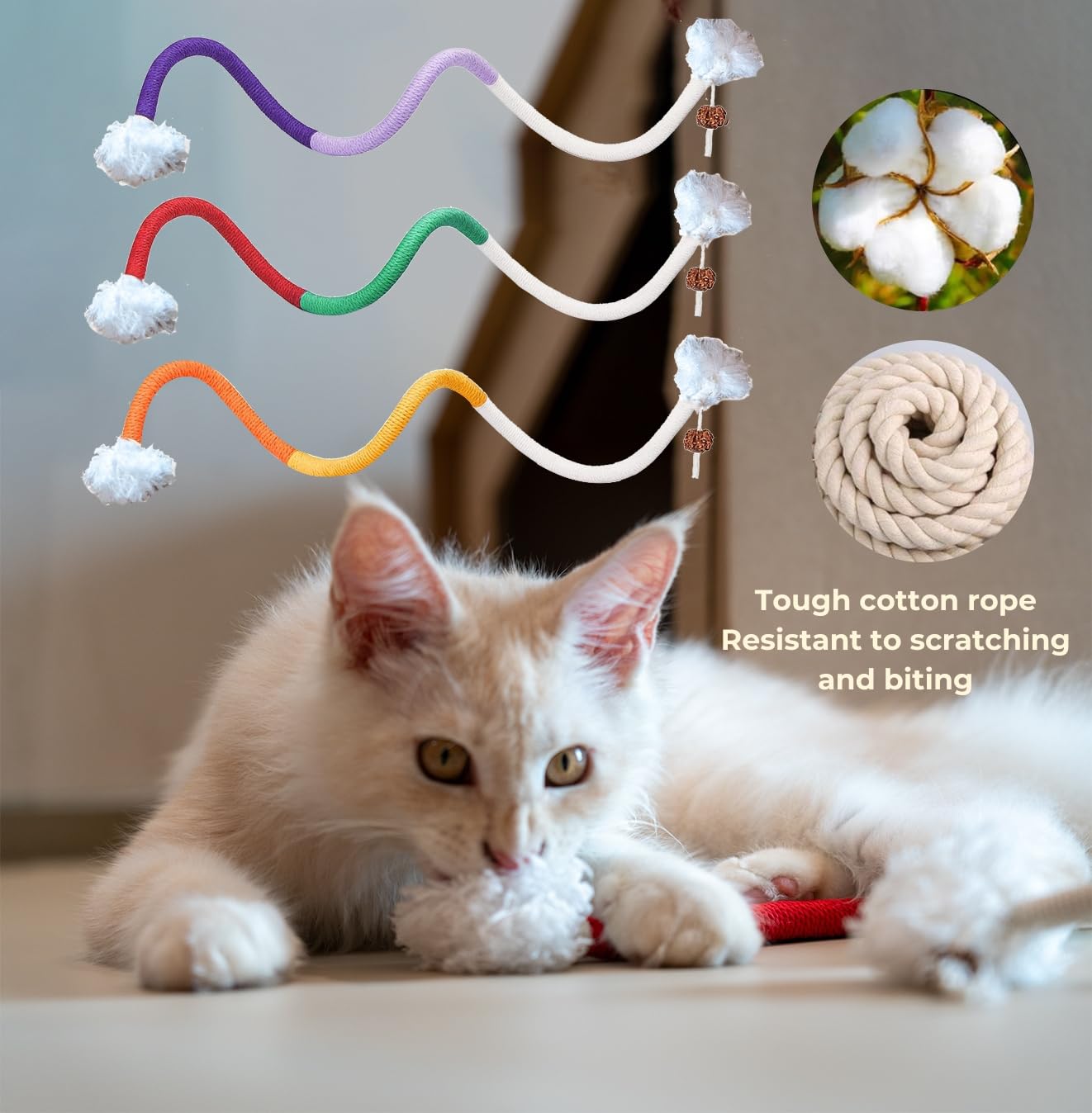 Petelligent 3-Pack Bent Cat Rope Toy, Pet Chew Toys, Interactive Tease Toys for Kittens Bite-Proof Playthings - Image 2