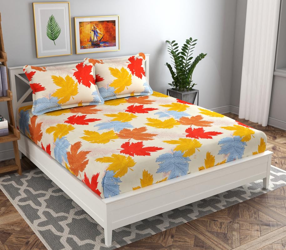 BSB HOME 144 TC Double Floral Bedsheet with 2 Pillow Covers | 120 GSM Soft Brushed Microfiber - Breathable & Wrinkle Free - (88 X 90 Inch, Beige & Red & Yellow) (B0CBBNWLRH) Amazon Price History, Amazon Price Tracker