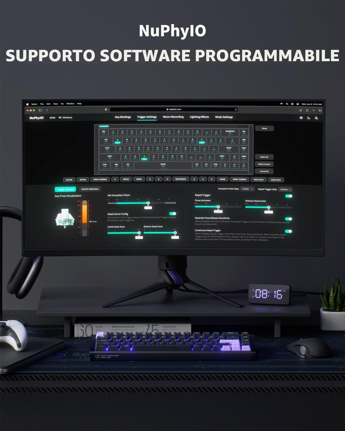 NuPhy X BH65 Tastiera da Gioco in Alluminio 68 Tasti RGB Rapido Trigger Cablato Personalizzato Hall Effect Tasti PBT, Punto di Controllo