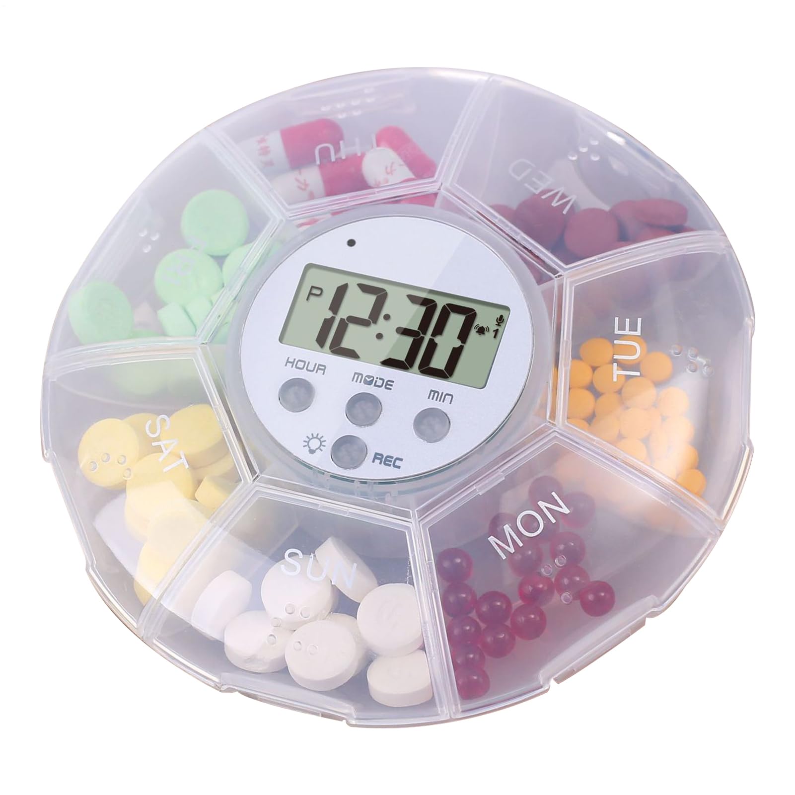 Dispenser Automatico per Farmaci - Organizzatore di Pillole con Timer e Promemoria | Funzione di Registrazione, 7 Scomparti, Portapillole per Integratori e Prodotti per la Salute