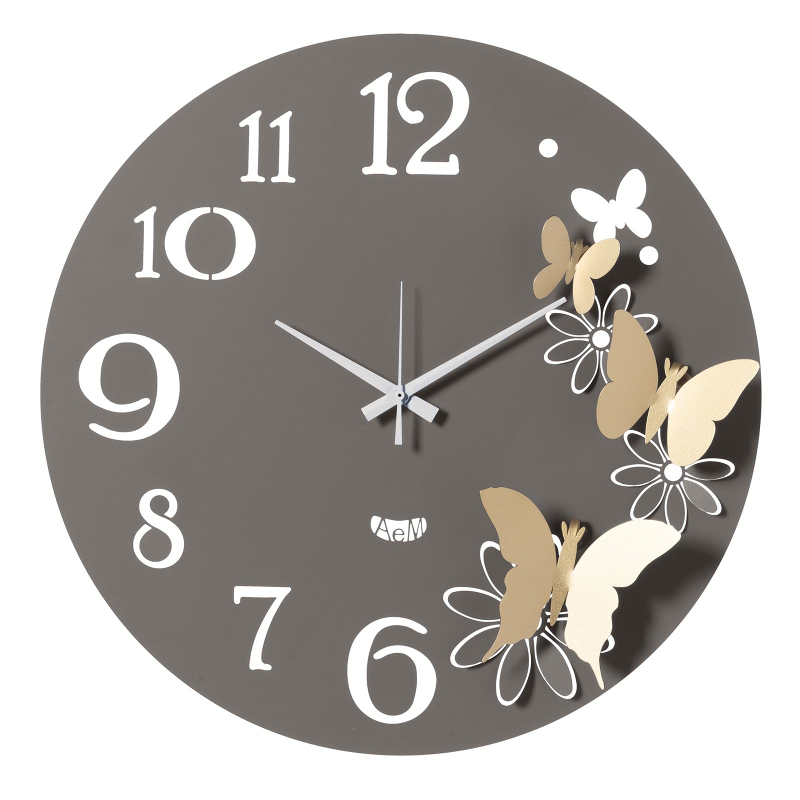 Arti & Mestieri Orologio da parete fiori e farfalle Piccolo ispirato alla natura, design 100% Made in Italy, diametro 45 cm (Fango e oro laccato)