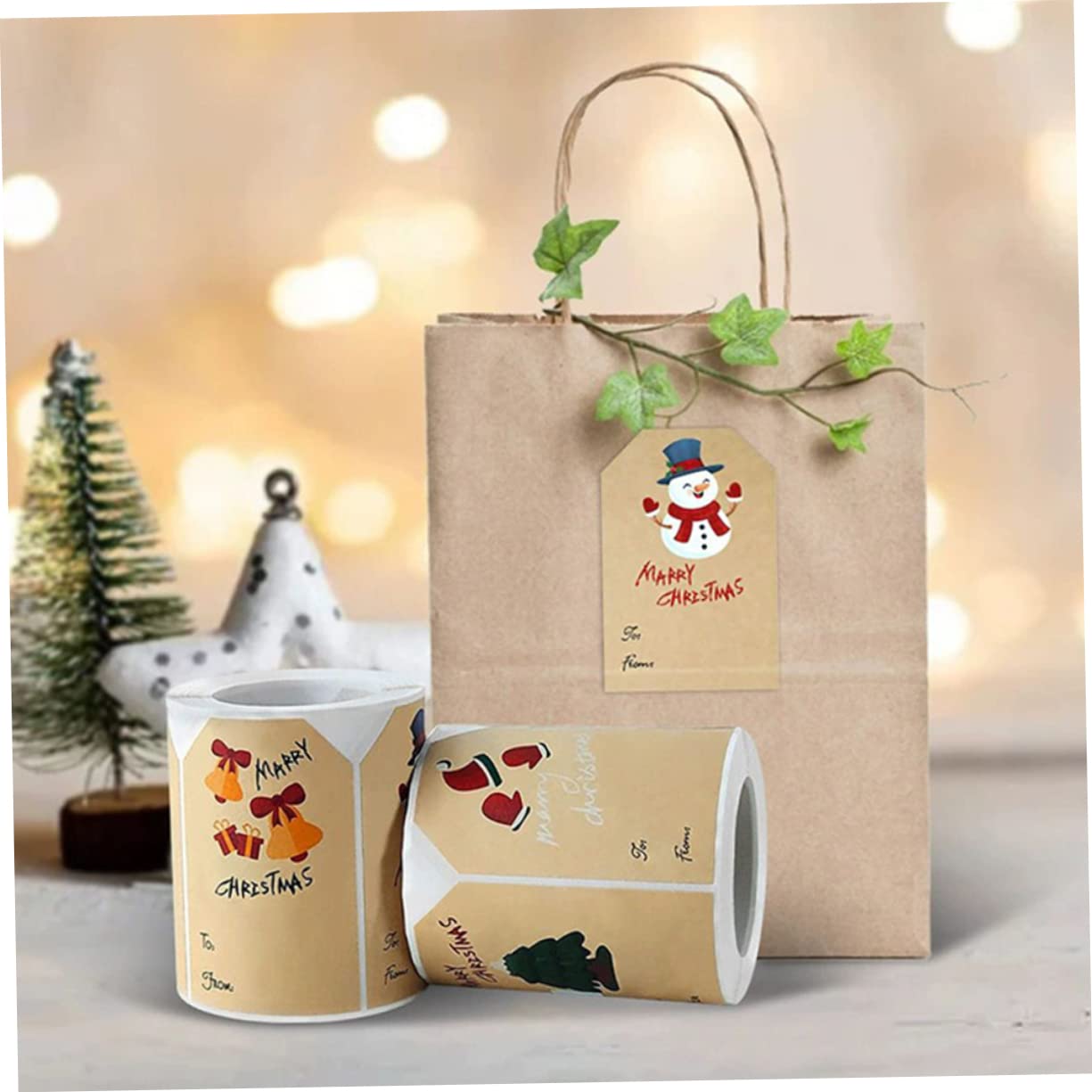 5 Rouleaux Autocollants de Noël etiquettes autocollantes étiquettes autocollantes porte-noms personnalisés autocollant d'emballage adhésif étiquettes de noël papier kraft