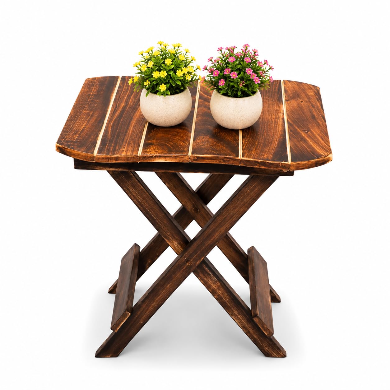 KM Wood Art Wooden Foldable End Table Side Table Small Coffee Table Plant Stand Corner Stool Indoor Outdoor Patio Balcony Decor Brown 30 x 30 x 30 CM-image-28