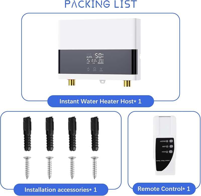 Încălzitor de apă electric instant JAOGAUS 6000 W, afișaj LED pentru temperatură, 230 V, pentru bucătărie și duș, fără ștecher, rezistent la presiune, încălzire rapidă