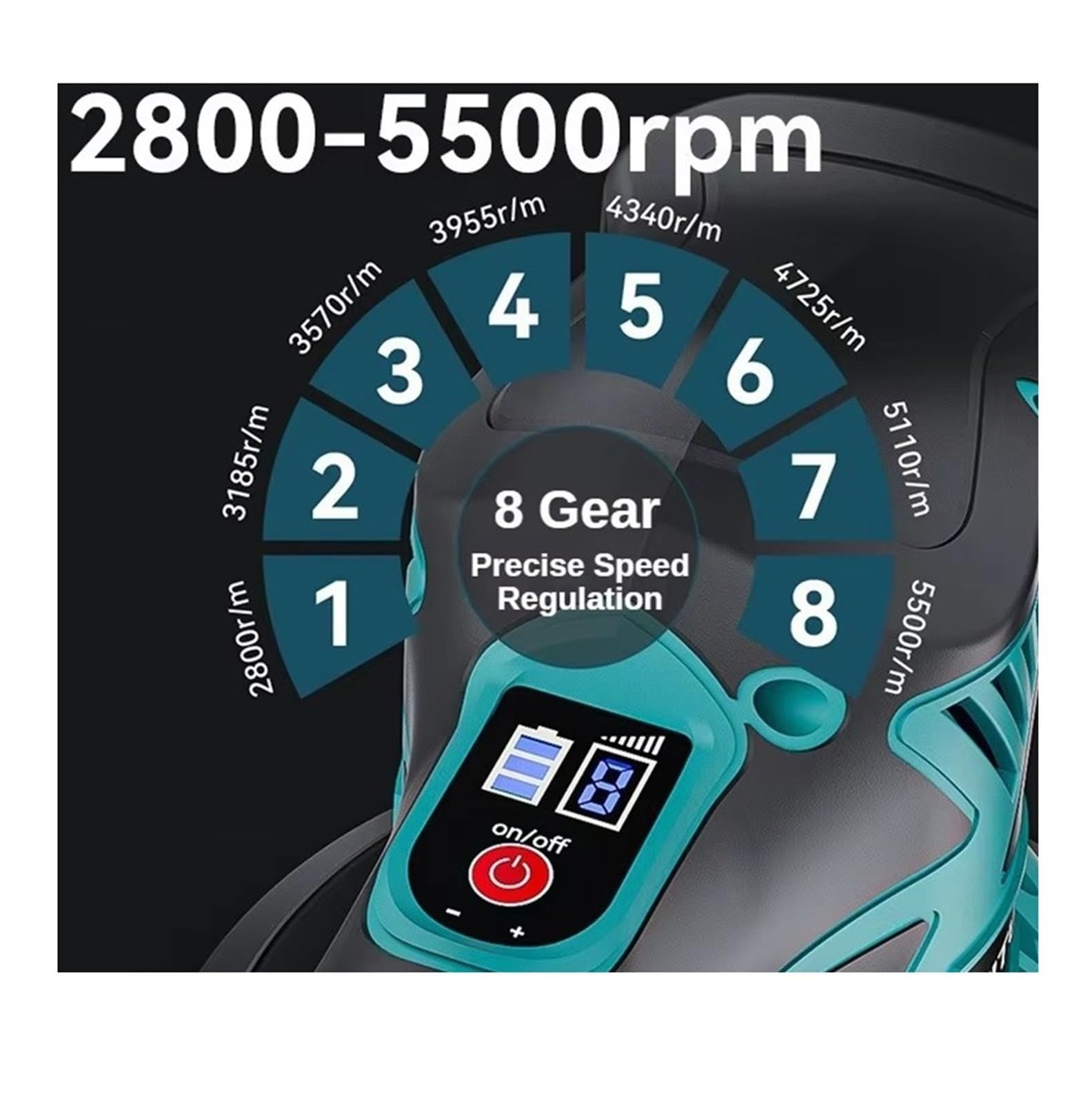 Pulidora Coche Pulidora Inalámbrica De 5500 RPM, 8 Velocidades, Recargable, Herramienta Rotativa Eléctrica para Coche, Compatible con Batería Makita De 21 V. Pulidora