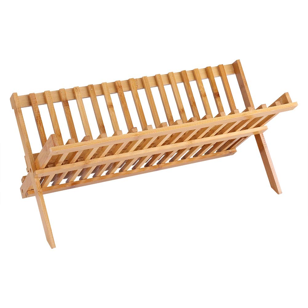 Grande scolapiatti in bambù a 2 ripiani, 45 x 19 x 21 cm, perfetto per asciugare piatti e bicchieri, ecologico, design robusto ed elegante