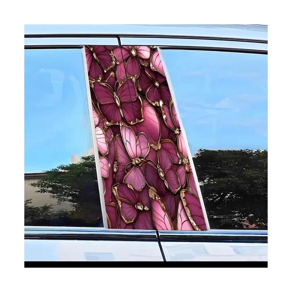 Bertdcx One Color 2Pcs Car Center Pillar Protection Stickers Butterfly Pattern Scratch Resistant Film Auto Parts