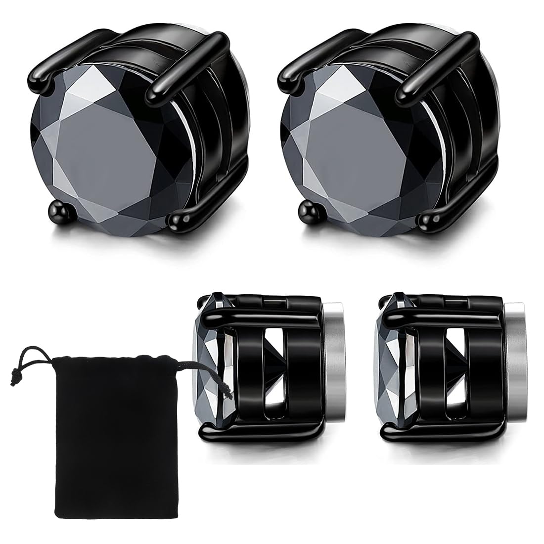 XOUDKE Acero Inoxidable Imanes Pendientes 2 pares Pendientes de Imán para Hombre Mujer Pendientes Diamante Magnéticos Sin Agujero Perforacion Pendientes Iman Circurl Magnetic Ear Ornament,6/8mm,negro
